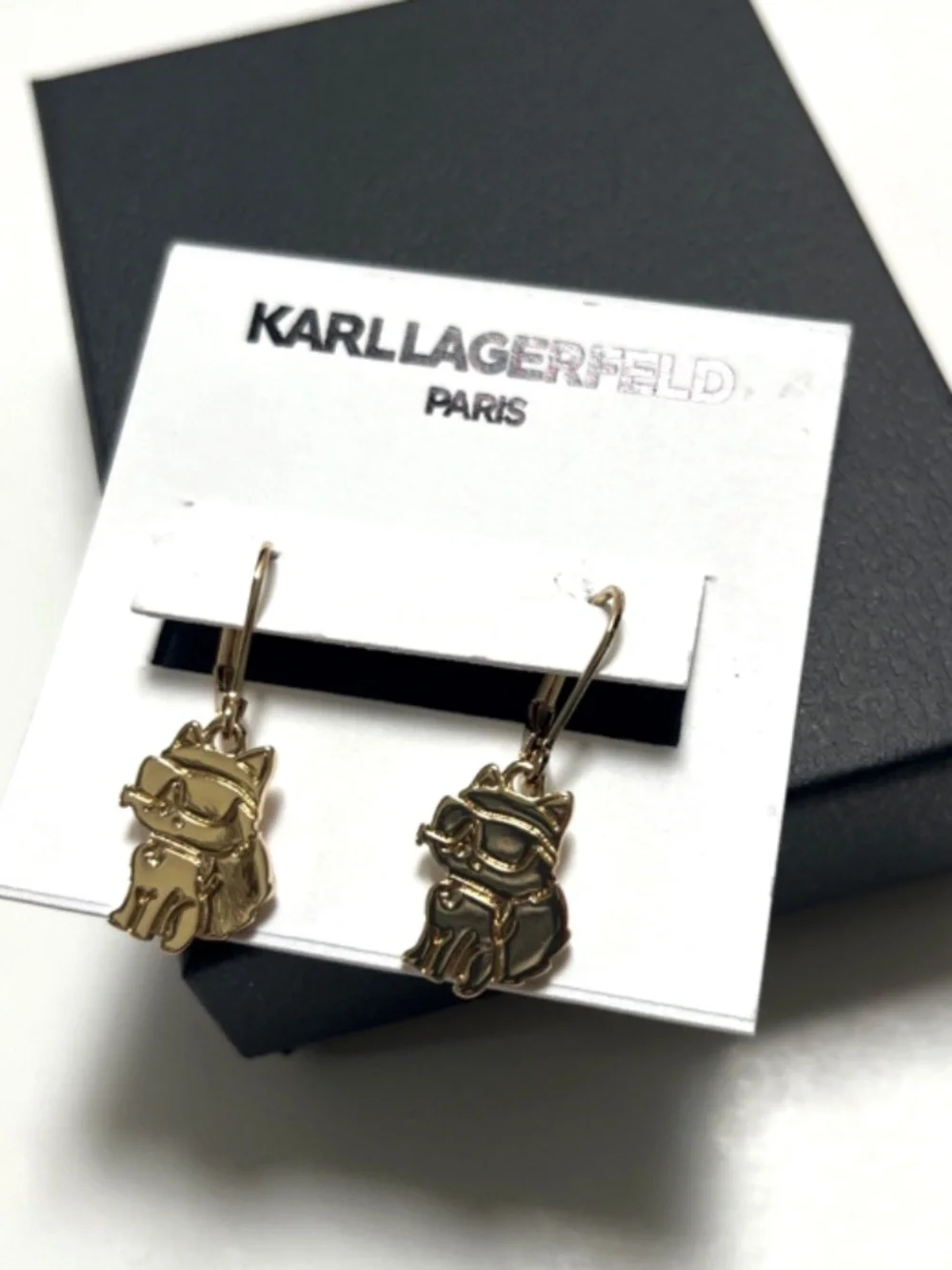 Karl Lagerfeld Paris Choupette Drop Earrings Gold Tone Cat Charm NWT